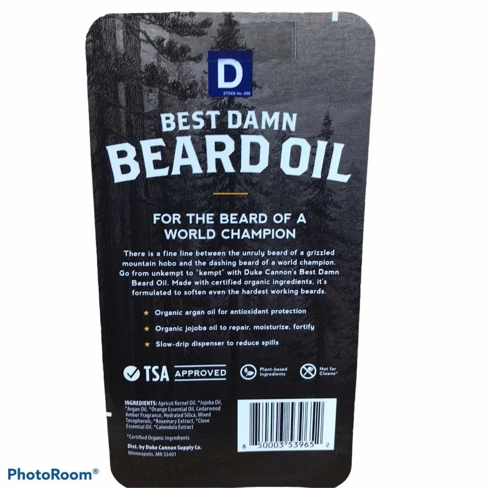 Duke Cannon Supply Co Best Damn Beard Oil Balm Redwood Men Travel Size 0.5 oz